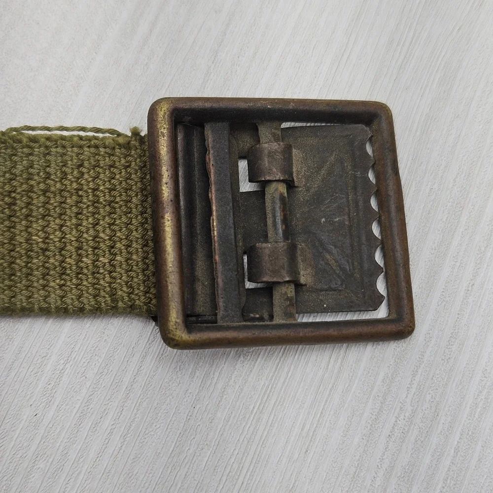 Vintage Military Olive Drab Canvas Web Belt Brass Friction Buckle 40 Inch